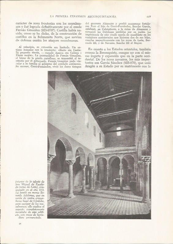 LAMINA HISTORIA 26309: Interior de la iglesia de San Miguel de Escalada