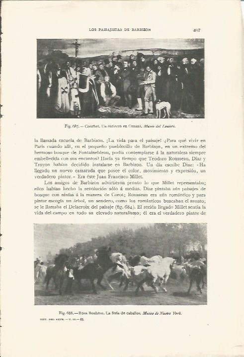 LAMINA 26977: Un entierro en Ormans, por Courbet y La feria de caballos, por Rosa Bonheur