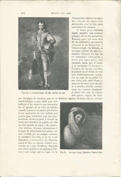 LAMINA 26965: El niño vestido de azul, por Gainsborough y Lady Hamilton, por Romney