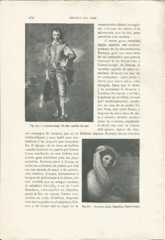 LAMINA 26965: El niño vestido de azul, por Gainsborough y Lady Hamilton, por Romney