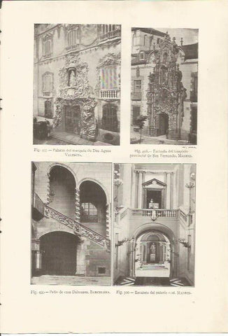 LAMINA 26921: Palacio del Marques de Dos Aguas, Valencia; Hospicio de San Fernando y escalera del Palacio Real en Madrid; Casa Dalmases, Barcelona