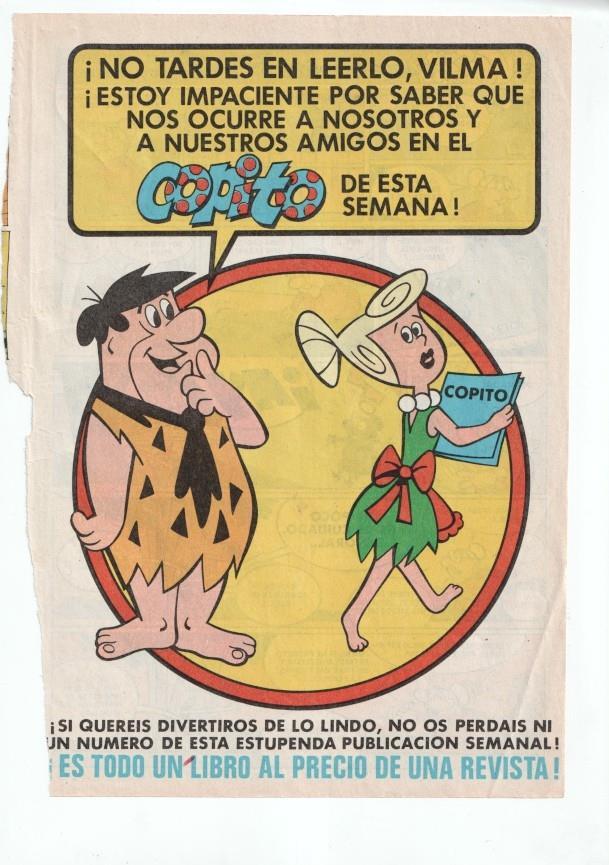 Bruguera: pagina publicitaria de la revista Copito con los Picapiedras (Pedro y Vilma)