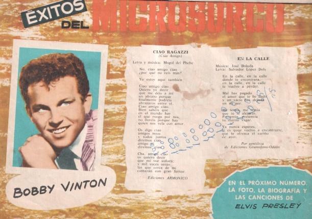 Serenata numero 238: trasera cancionero y foto de Bobby Vinton (garabatos en trasera segun imagen)