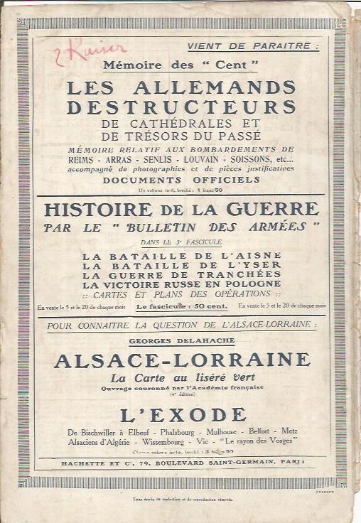 LAMINA 27229: Contraportada de la revista Lectures pour tous, 15 abril 1915