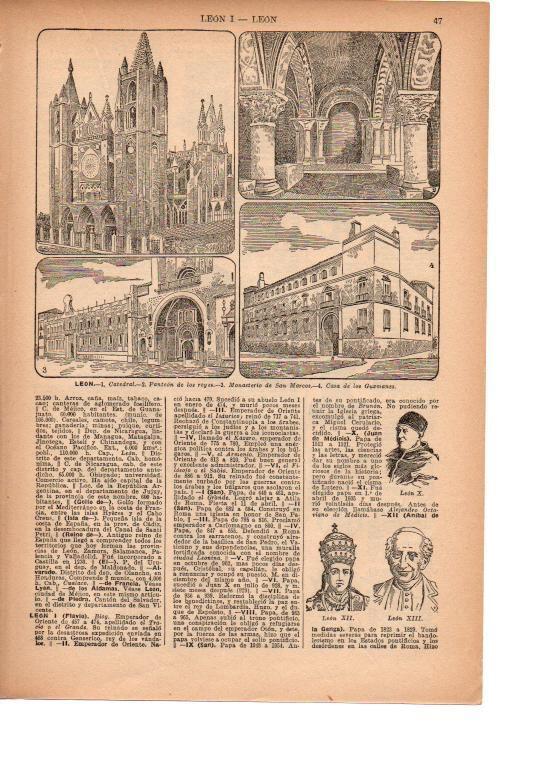 LAMINA 39088: Catedral, Panteon de los Reyes, Casa de los Guzmanes y Monasterio de San Marcos en Leon