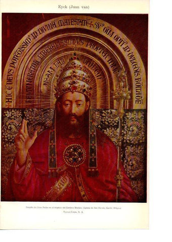 LAMINA 39074: Detalle del Dios Padre del Cordero Mistico, por Van Eyck