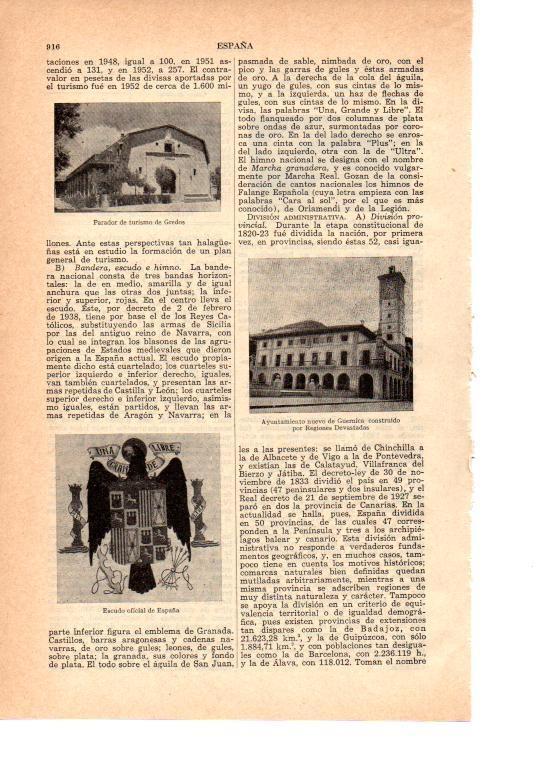 LAMINA 39036: Parador de turismo de Gredos, ayuntamiento de Guernica y escudo de España