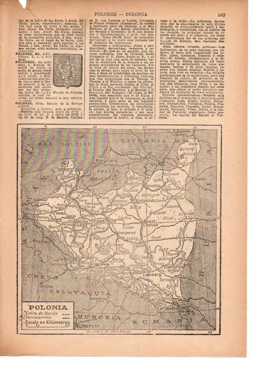 LAMINA 39199: Mapa y escudo de Polonia