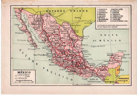 LAMINA 39123: Mapa de Mexico