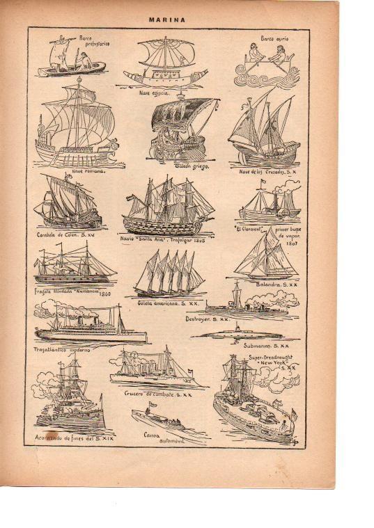 LAMINA 39115: Tipos de embarcaciones a lo largo de la historia
