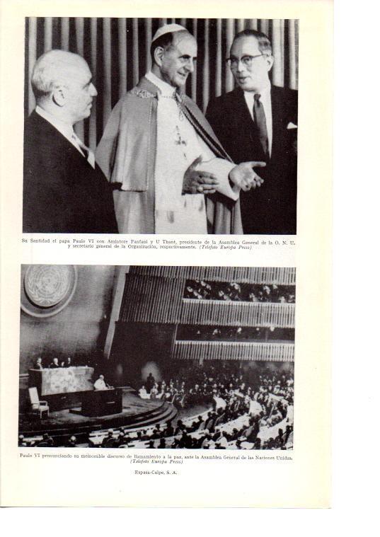 LAMINA 38906: Pablo VI con A. Fanfani y U. Thant en la ONU