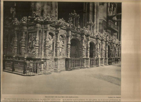 LAMINA V02771: Trascoro de la Seo de Zaragoza-cara posterior Banco de Barcelona al final de las ramblas