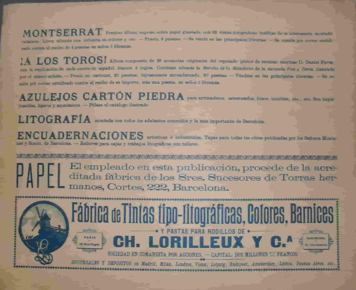 LAMINA V02904: Publicidad Panorama Nacional Bellezas de España y sus Colonias. Ch. Lorillux y Cia, delegacion Barcelona