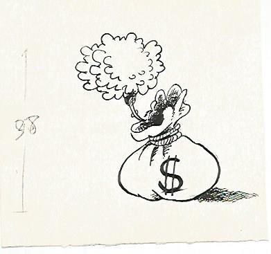 DIBUJO 3659: SACO DINERO. Boceto en tinta negra