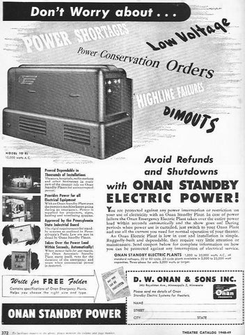 LAMINA 29409: Publicidad de D. W. Onan & Sons Inc.