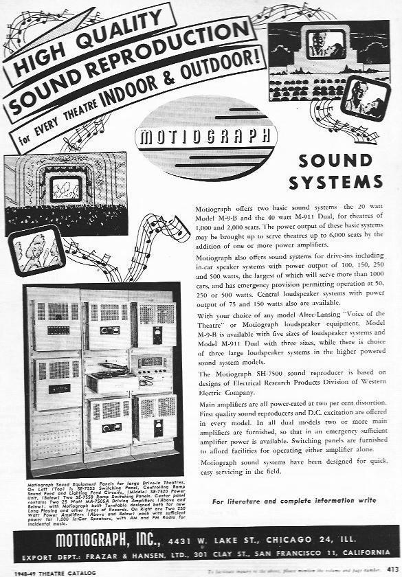 LAMINA 29424: Publicidad de sistemas de sonido de Motiograph Inc.