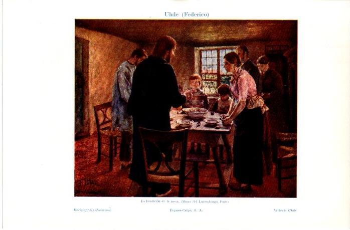 LAMINA V07689: La bendicion de la mesa por F. Uhde