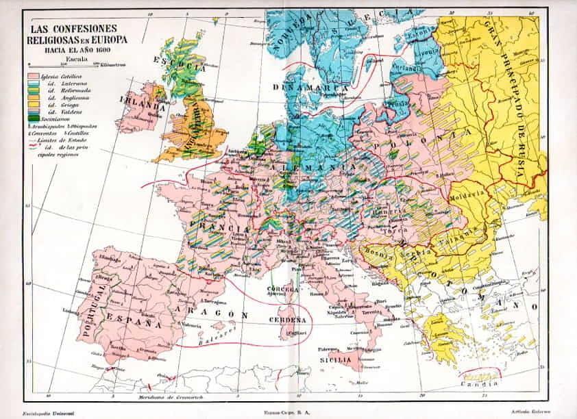 LAMINA V07860: Mapa de las religiones en Europa en 1600