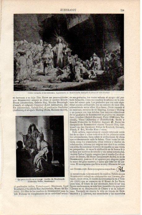 LAMINA V07892: Cristo curando a los enfermos y La presentacion en el tempo por Rembrandt