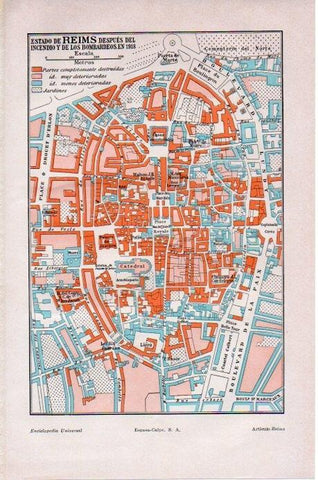 LAMINA V07834: Plano de Reims despues de los bombardeos de 1918
