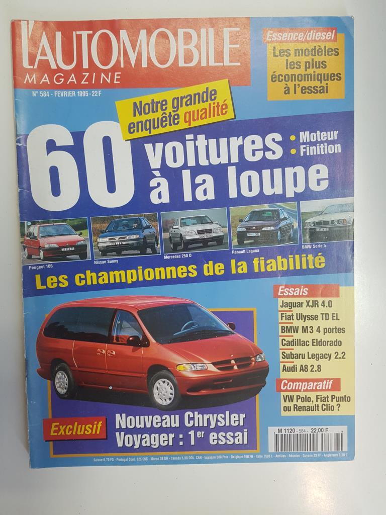 Revista, magazine: L'Automobile num 584, fevrier 1995 - 60 voitures a la loupe, exclusif nouveau Chrysler voyager 1er essai