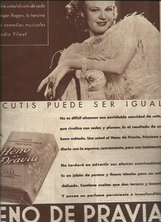 LAMINA 31133: Publicidad de Heno de Pravia con Ginger Rogers