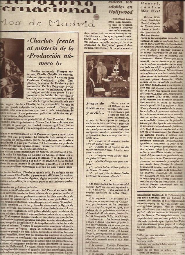 LAMINA 31184: Proyectos nuevos de Charles Chaplin en 1936