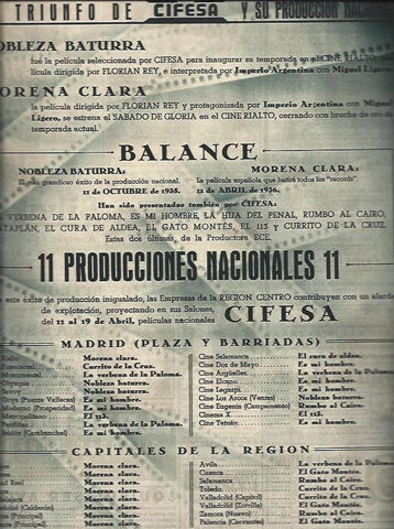 LAMINA 31187: Cartelera de producciones Cifesa 
