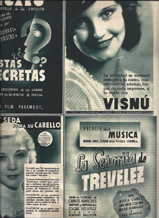 LAMINA 31196: Publicidad de Visnu, Platinor y la pelicula Pistas Secretas