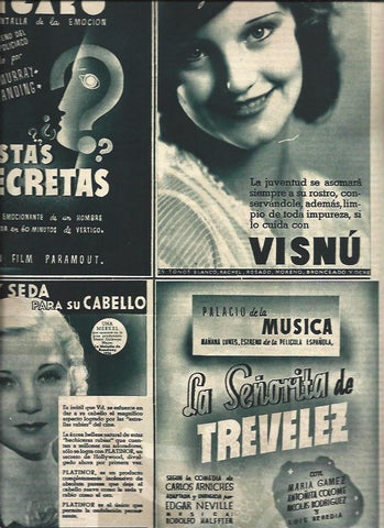 LAMINA 31196: Publicidad de Visnu, Platinor y la pelicula Pistas Secretas
