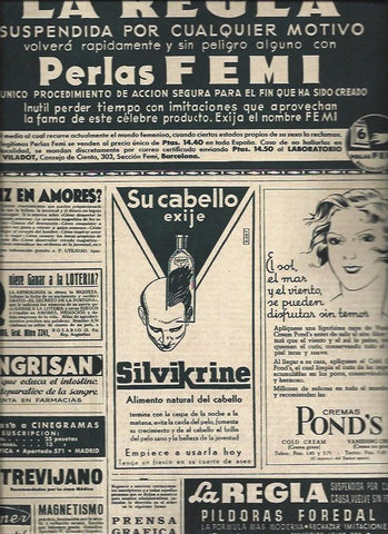 LAMINA 31169: Publicidad de Perlas Femi, Ponds y Silvikrine