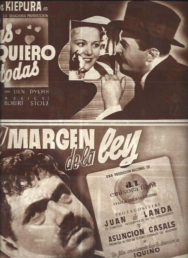 LAMINA 31033: Anuncio de Las quiero a todas y Al margen de la ley