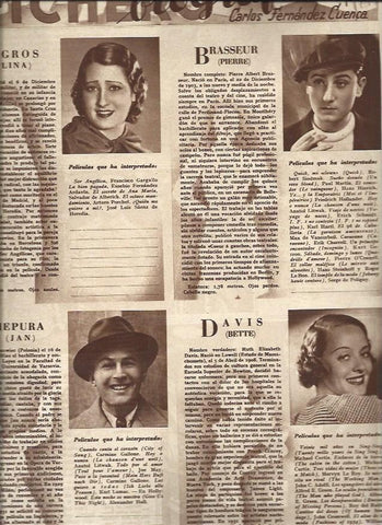 LAMINA 31014: Lina Yegros, Pierre Rasseur, Jan Kiepura y Bette Davis