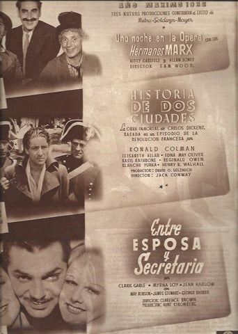 LAMINA 31324: Publicidad de Una noche en la opera, Historia de dos ciudades y Entre esposa y secretaria