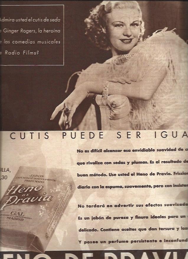 LAMINA 31318: Ginger Rogers en publicidad de Heno de Pravia