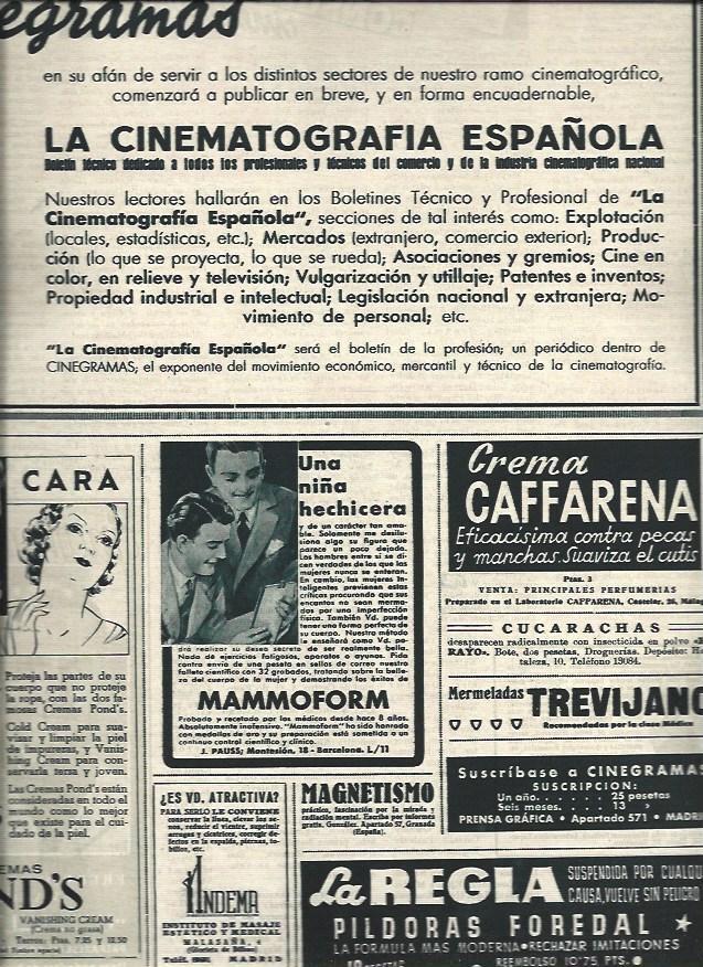 LAMINA 31315: Publicidad de La cinematografia española y cremas Ponds