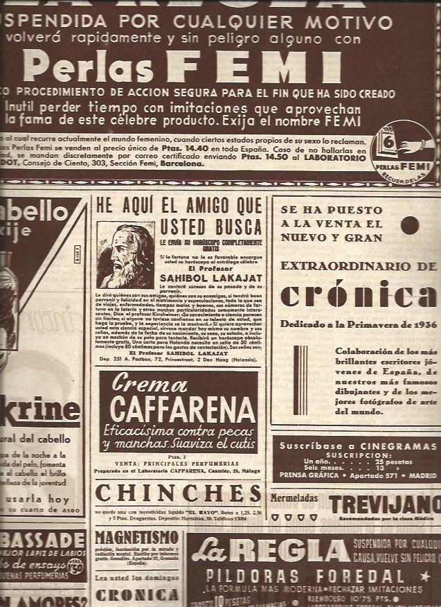 LAMINA 31260: Publicidad de Perlas Femi, Crema Caffarena y varios