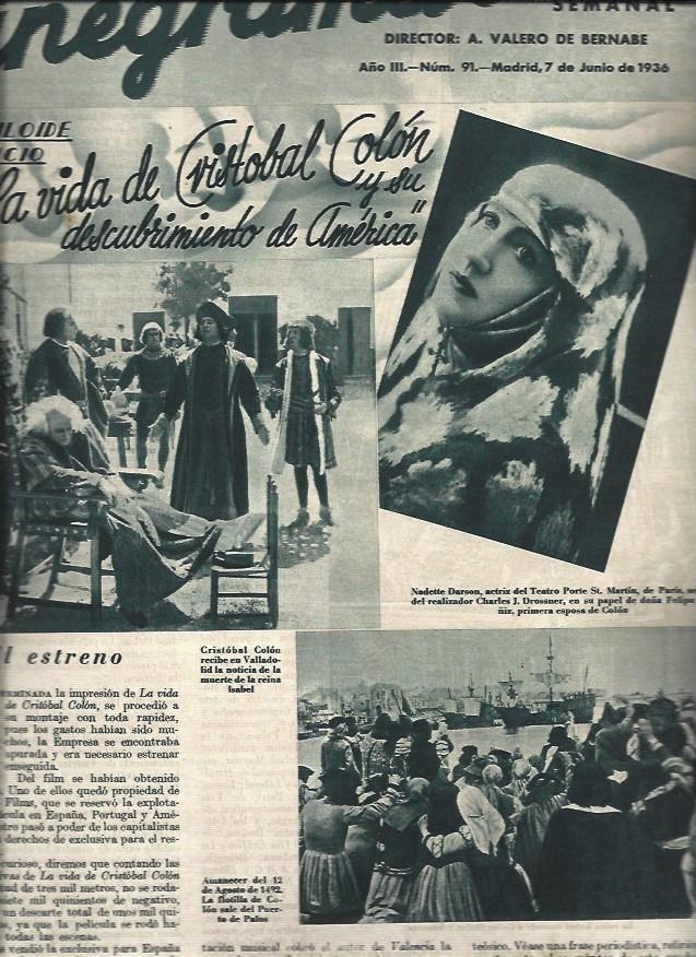 LAMINA 31297: Cronica del estreno de La vida de Cristobal Colon