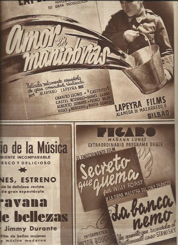 LAMINA 30699: Publicidad de Amor en maniobras, Caravana de bellezas y Secreto que quema