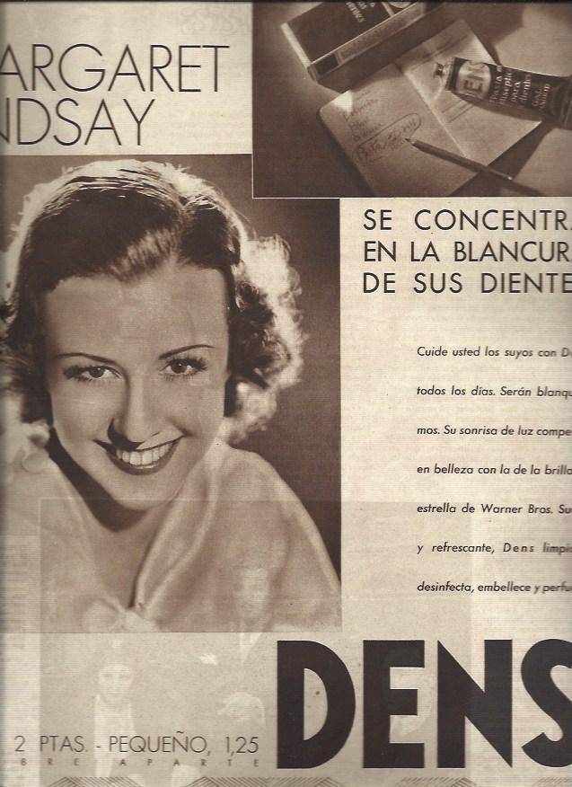 LAMINA 30665: Publicidad de Dens con Margaret Lindsay
