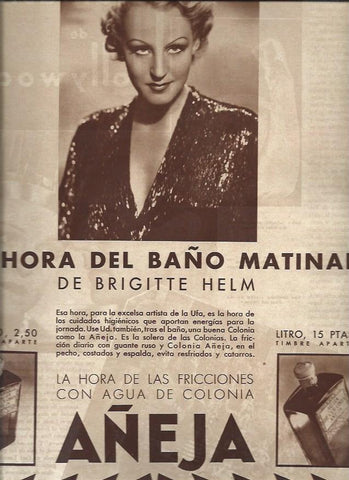 LAMINA 30733: Publicidad de colonia Añéja con Brigitte Helm