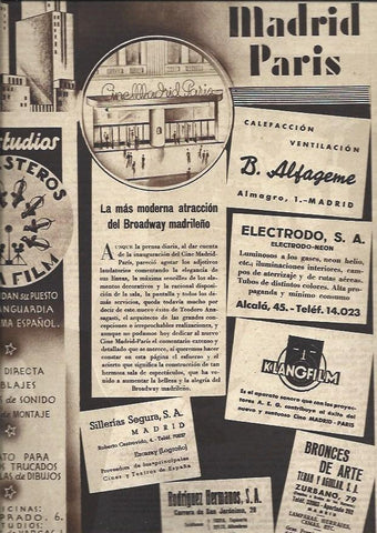 LAMINA 30581: Publicidad del cine Madrid Paris