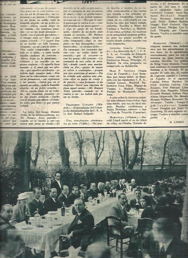 LAMINA 30623: Banquete del dia del cine de 1935