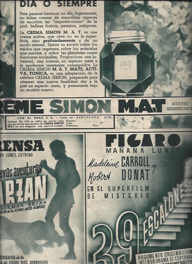LAMINA 30903: Publicidad de Creme Simon Mat y cines Prensa y Figaro