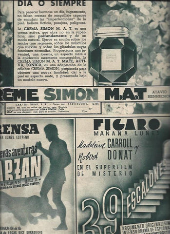 LAMINA 30903: Publicidad de Creme Simon Mat y cines Prensa y Figaro