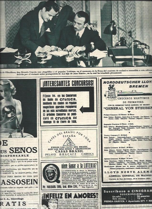 LAMINA 30932: Publicidad y firma del contrato en exclusiva de Angelillo con Cinegramas