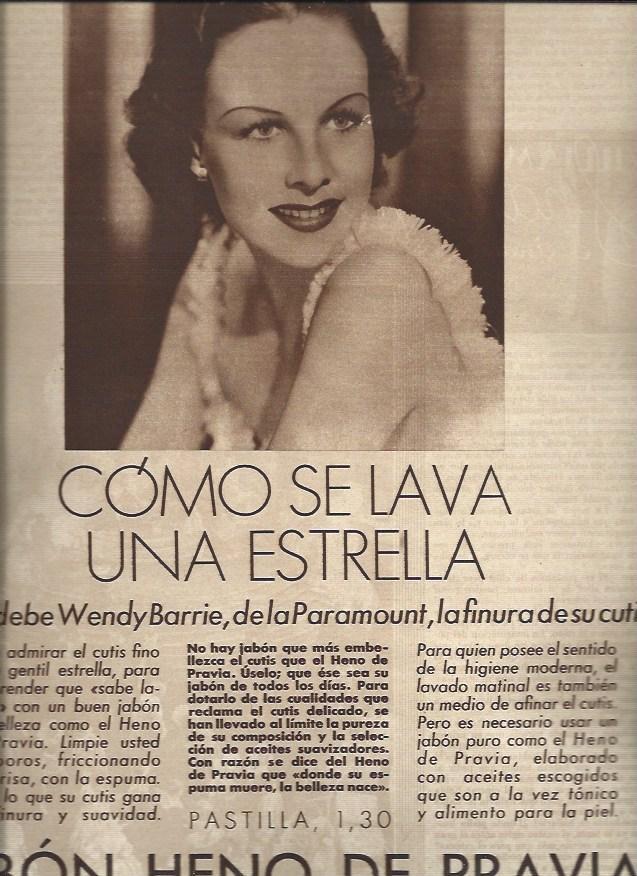 LAMINA 30807: Publicidad de Heno de Pravia con Wendy Barrie