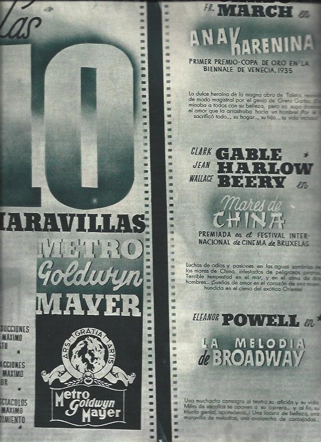 LAMINA 30814: Publicidad de Las 10 maravillas, Ana Karenina, Mares de tinta y La melodia de Broadway