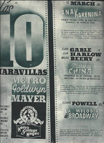 LAMINA 30814: Publicidad de Las 10 maravillas, Ana Karenina, Mares de tinta y La melodia de Broadway