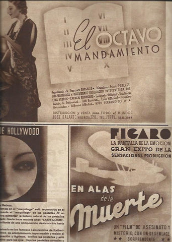 LAMINA 30817: Publicidad de El octavo mandamiento, Los ojos de Hollywood y En alas de la muerte
